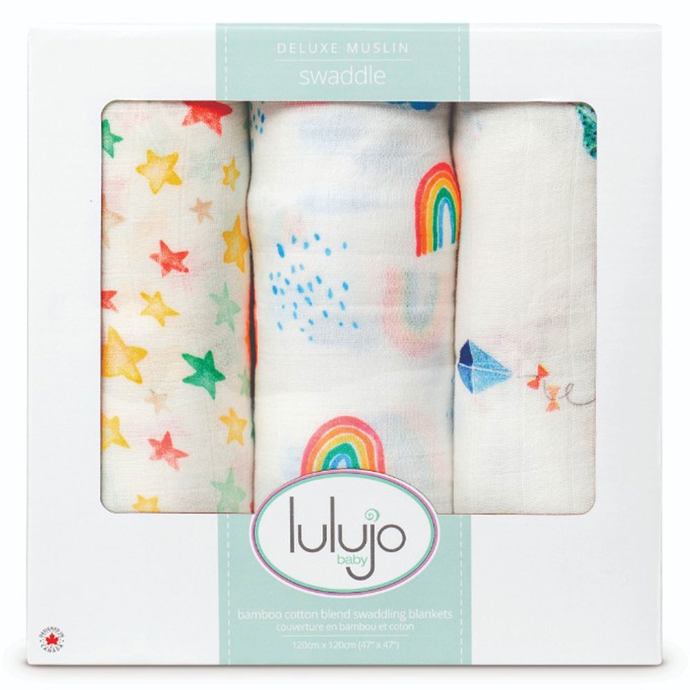 lulujo - 3-Pack Bamboo Muslin Swaddle Blankets - High in the Sky