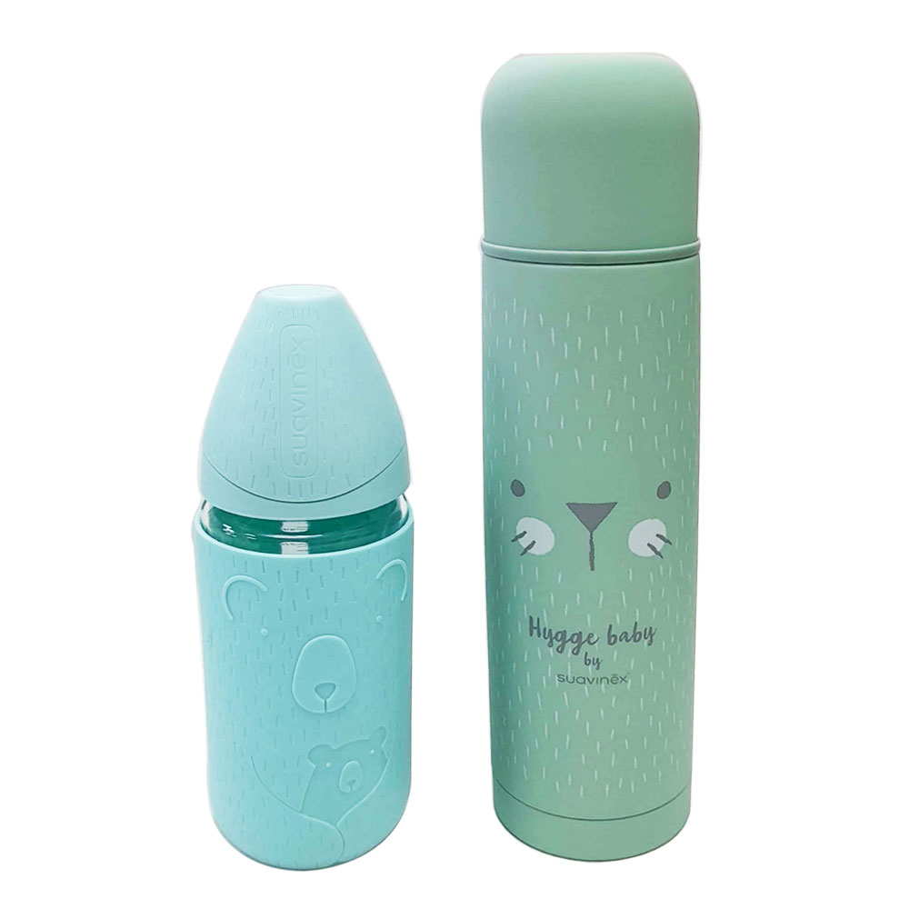 سوافينكس- ترمس ماء حافظ للحرارة- أخضر فاتح + رضاعة زجاجية عريضة العنق 240 مل- أخضر فاتح