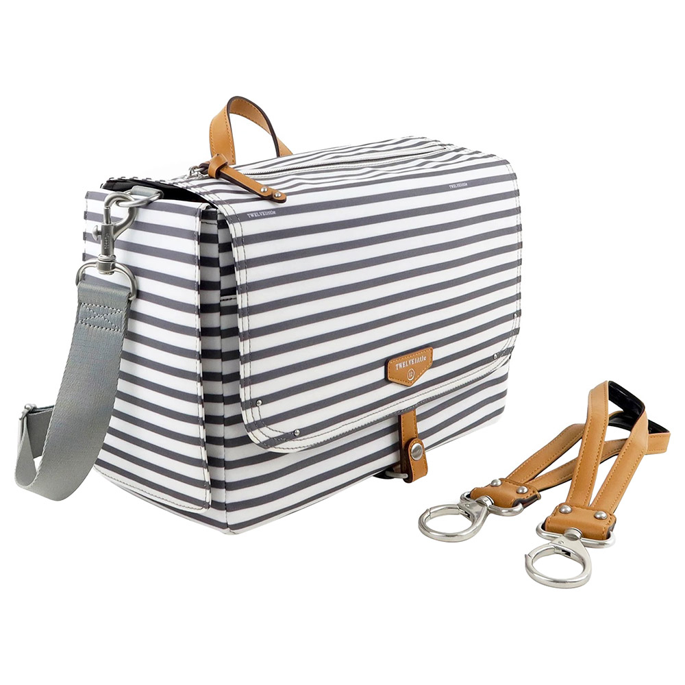 TWELVElittle - Stroller Diaper Bag Caddy With Free Stroller Clips And Changing Mat Stripe