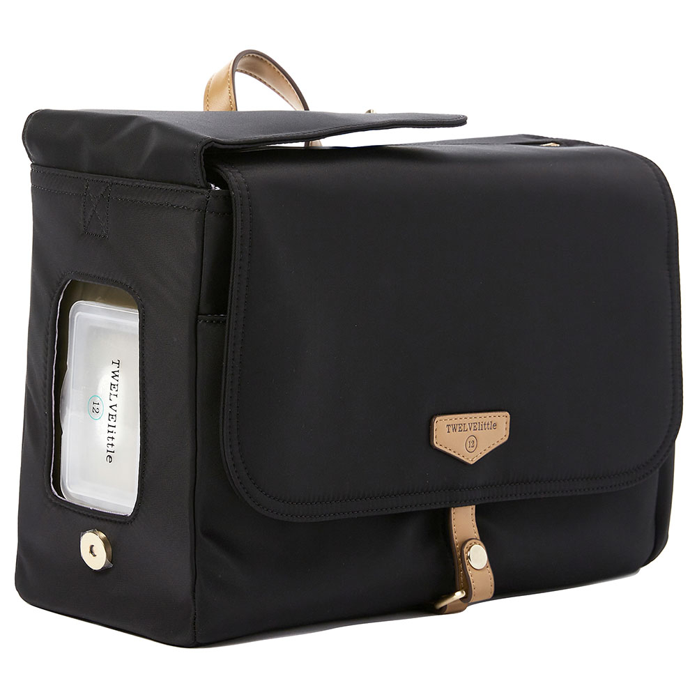 TWELVElittle - Stroller Diaper Bag Caddy With Free Stroller Clips And Changing Mat Black/Tan