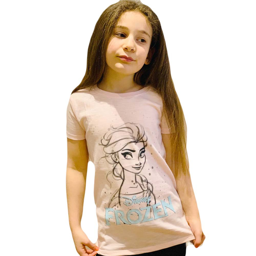Fabric Flavours - Frozen Logo And Elsa T-Shirt Pink