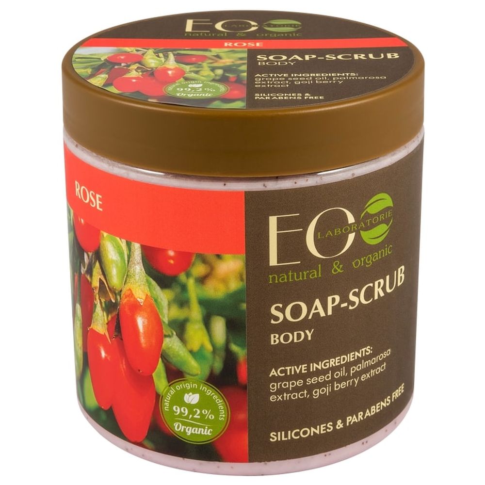إيو لابورتوريز - صابون مقشر عضوي للجسم 450 مل - ورد وتوت