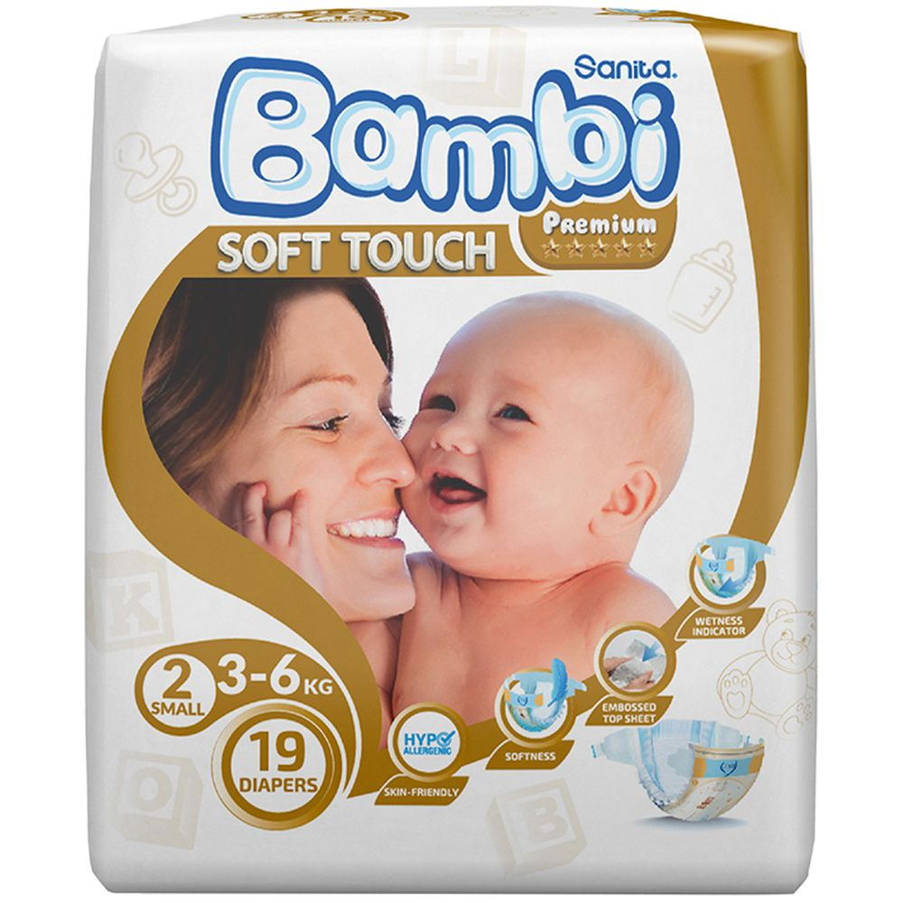 Sanita Bambi Baby Diapers Regular, Small, 3-6KG, 19Count