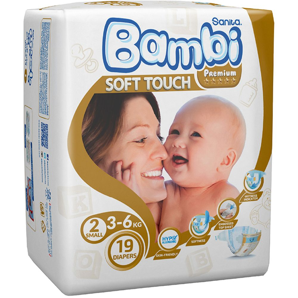 Sanita Bambi Baby Diapers Regular, Small, 3-6KG, 19Count