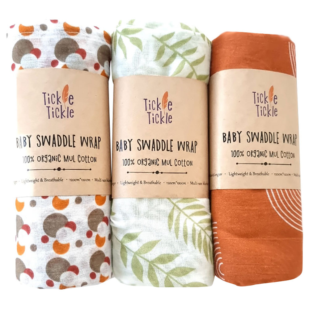 تيكل تيكل - قماط شاش عضوي - أخضر زيتوني وأصفر داكن