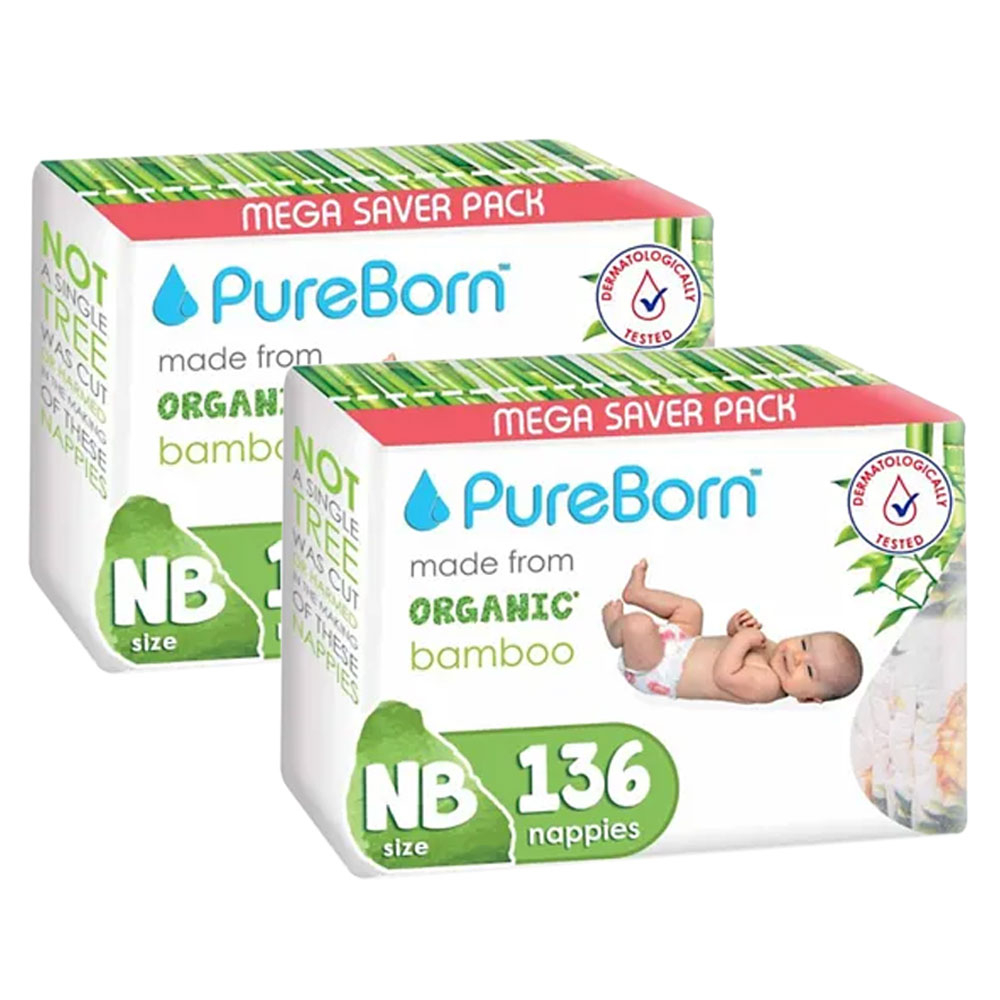 Pureborn New Born Master Pack 0-4.5kg Nappy 136's x2 Bundle - Assorted