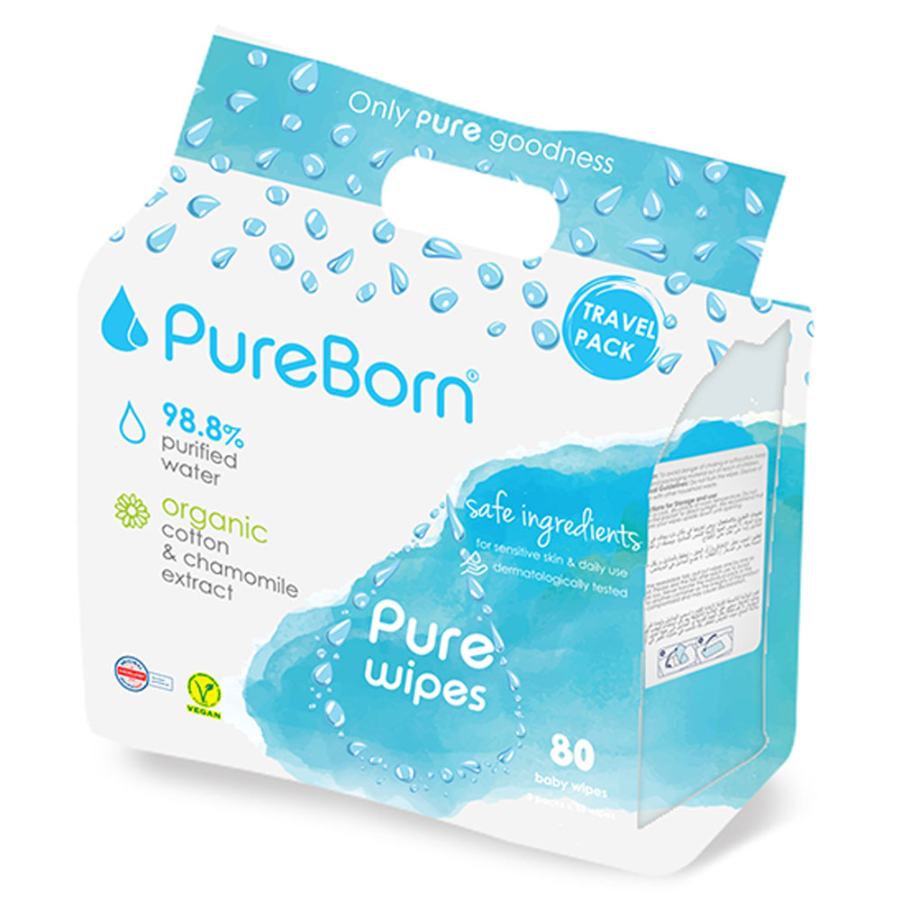 Pureborn - Organic Travel Wipes 10'Sx 8 Pack