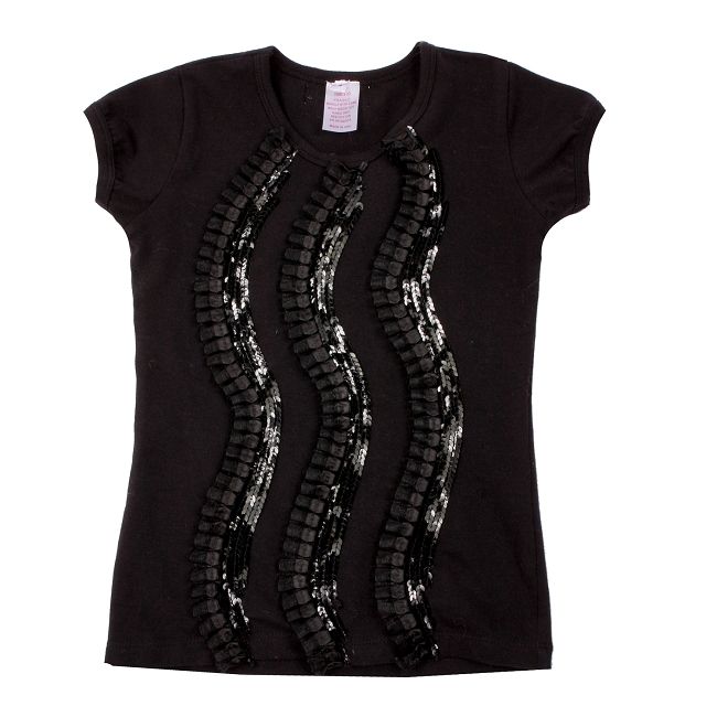 Twirl Black Satin/Sequin Swirl Short Sleeve Top