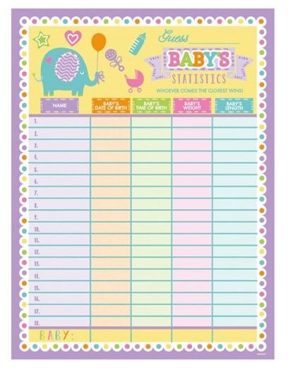 بارتي سنتر - ورقة إحصائيات الطفل لحفل استقبال المواليد 