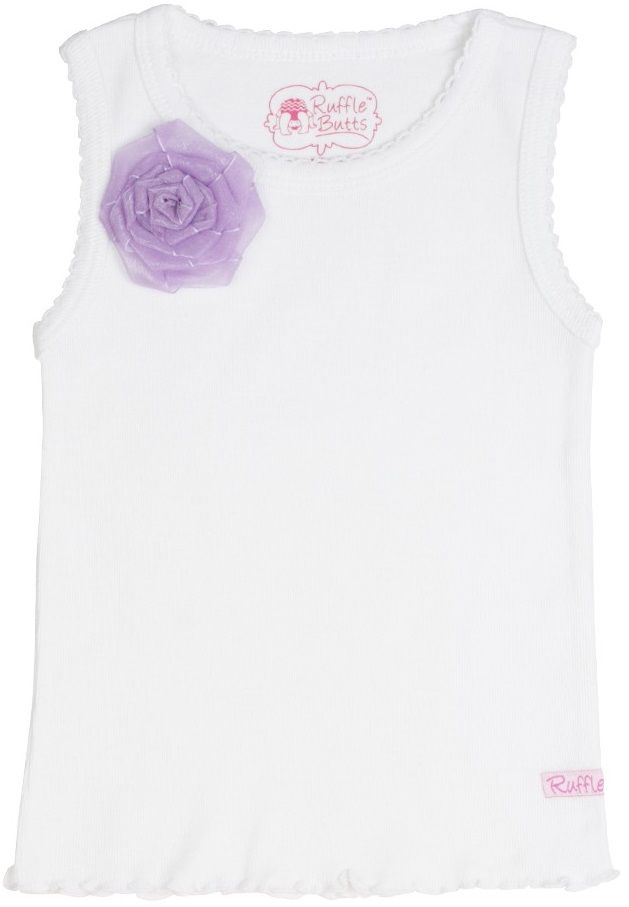 RuffleButts White/Lavender Flower Tank Top