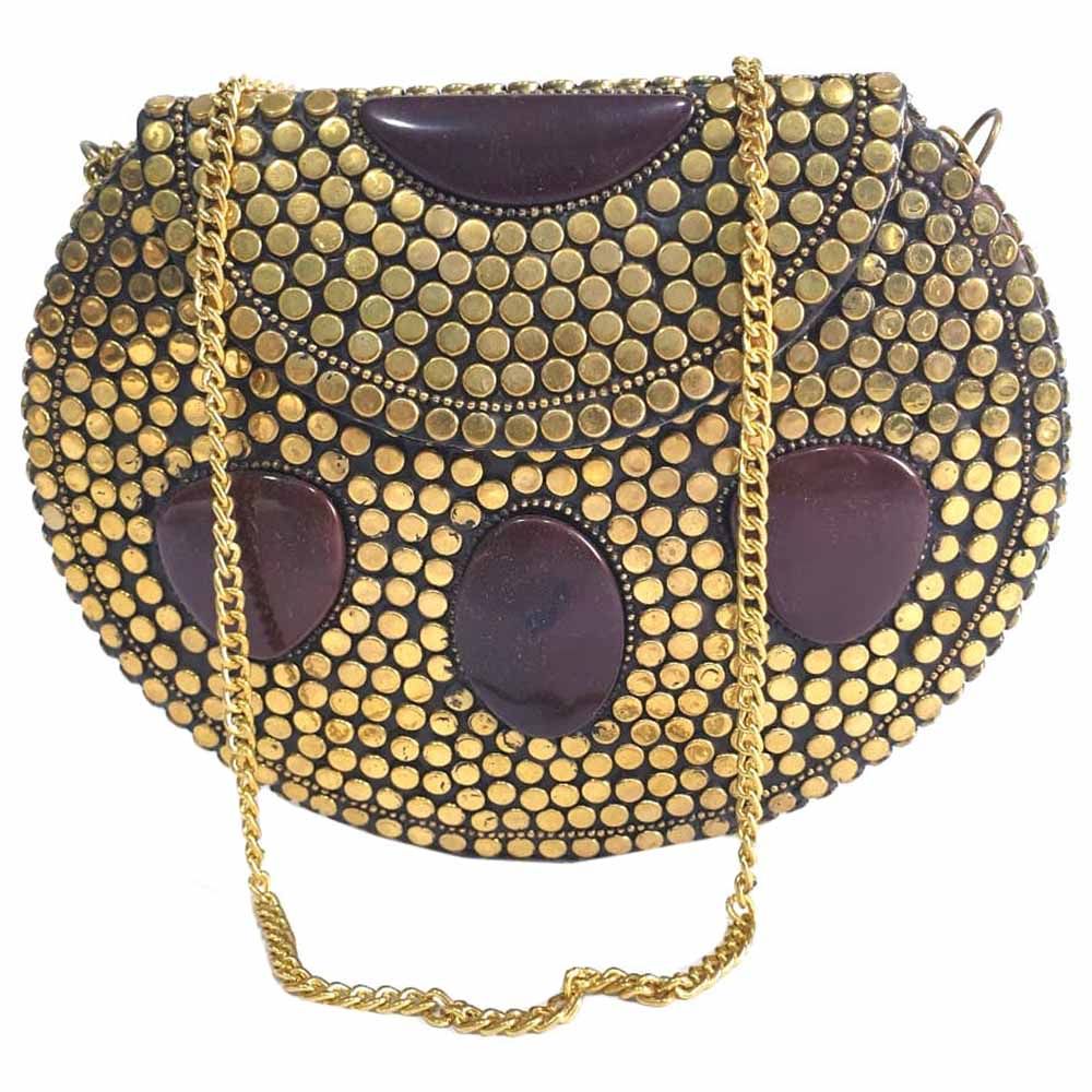 كاف كرافت - شنط يد مصنوعة يدوياً - فسيفساء أحجار كريمة - ذهبي