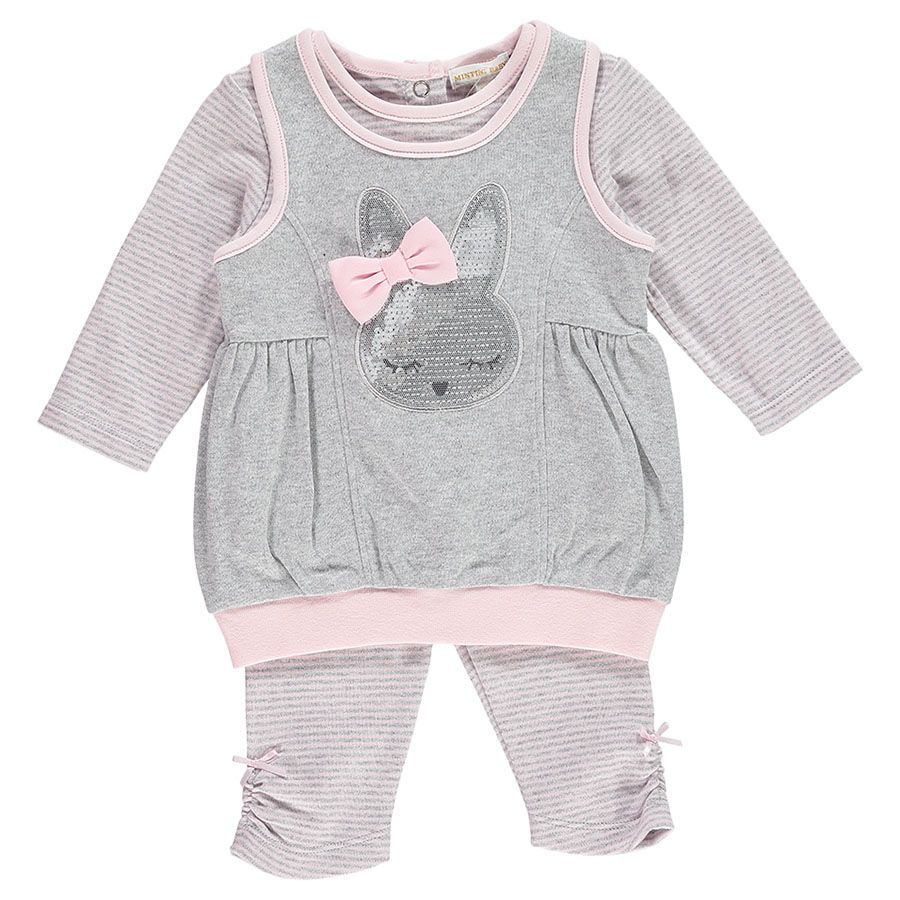 Mintini - Rabbit Pinafore, Top & Legging - Grey