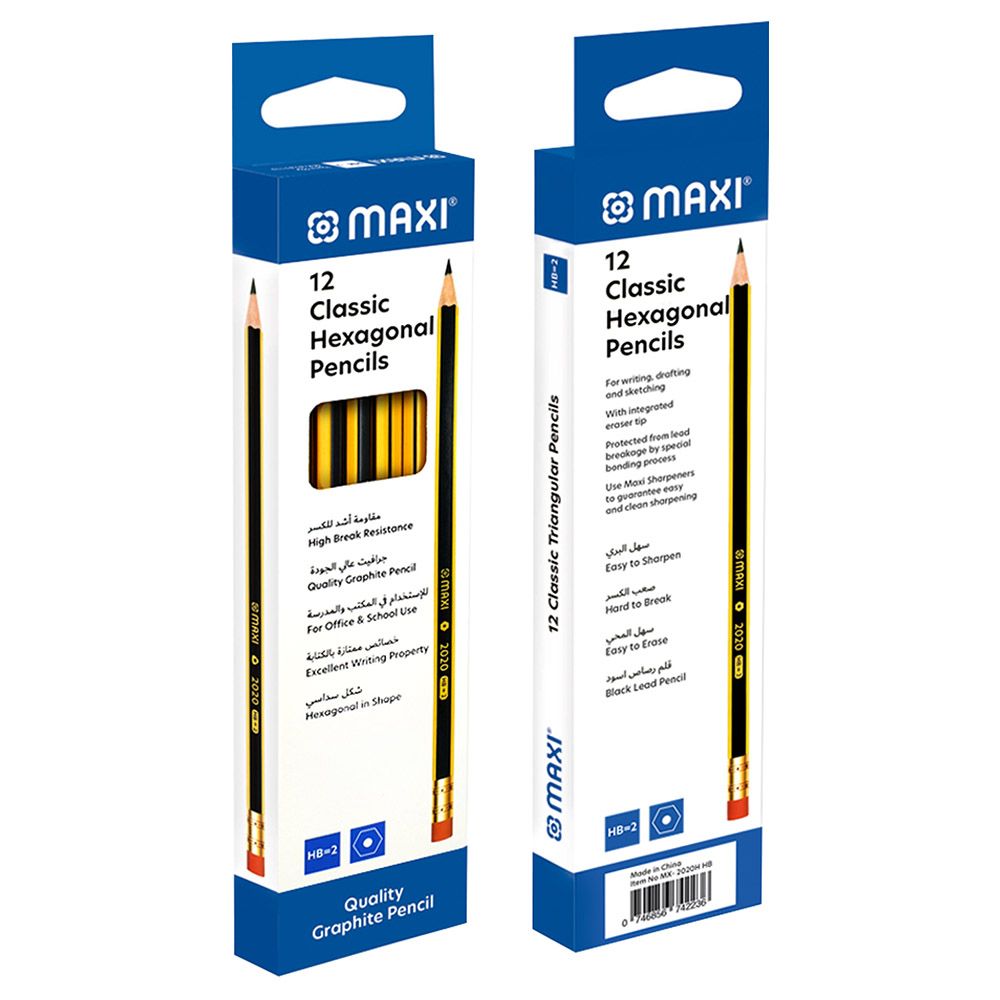 Maxi - 12pcs Classic Black Lead Hexagonal Pencils