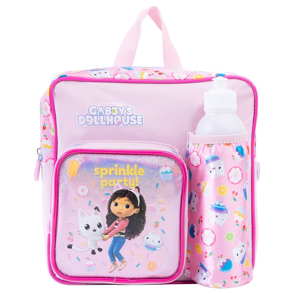 Gabby's Doll House - Insulated Backpack w/ Water Bottle & Lunch Box & Fork & Spoon - 11-Inch