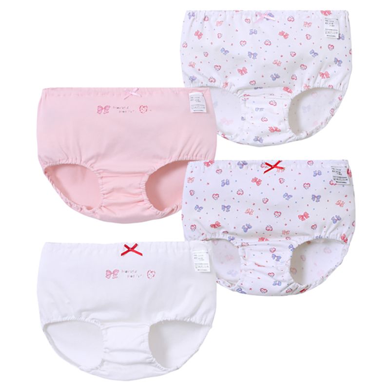 Sugar Rush - Bow Printed Briefs Pack Of 4 - White/Pink