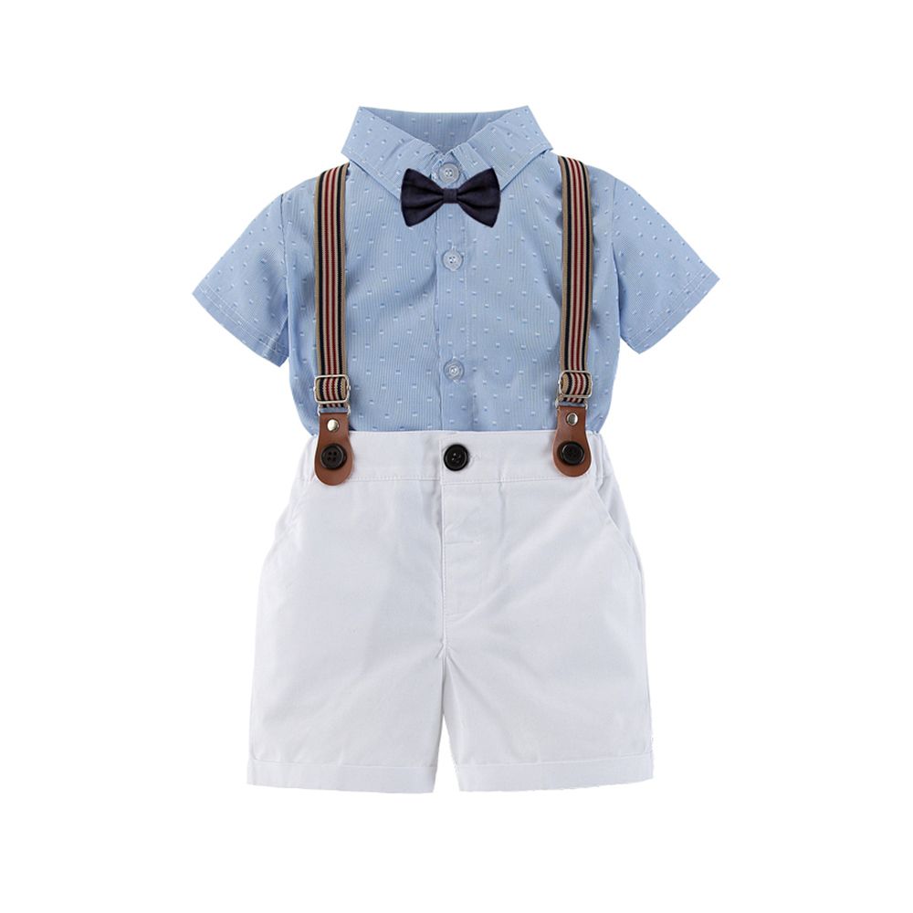 Sugar Rush - Blue Bow Shirt & White Suspender Short