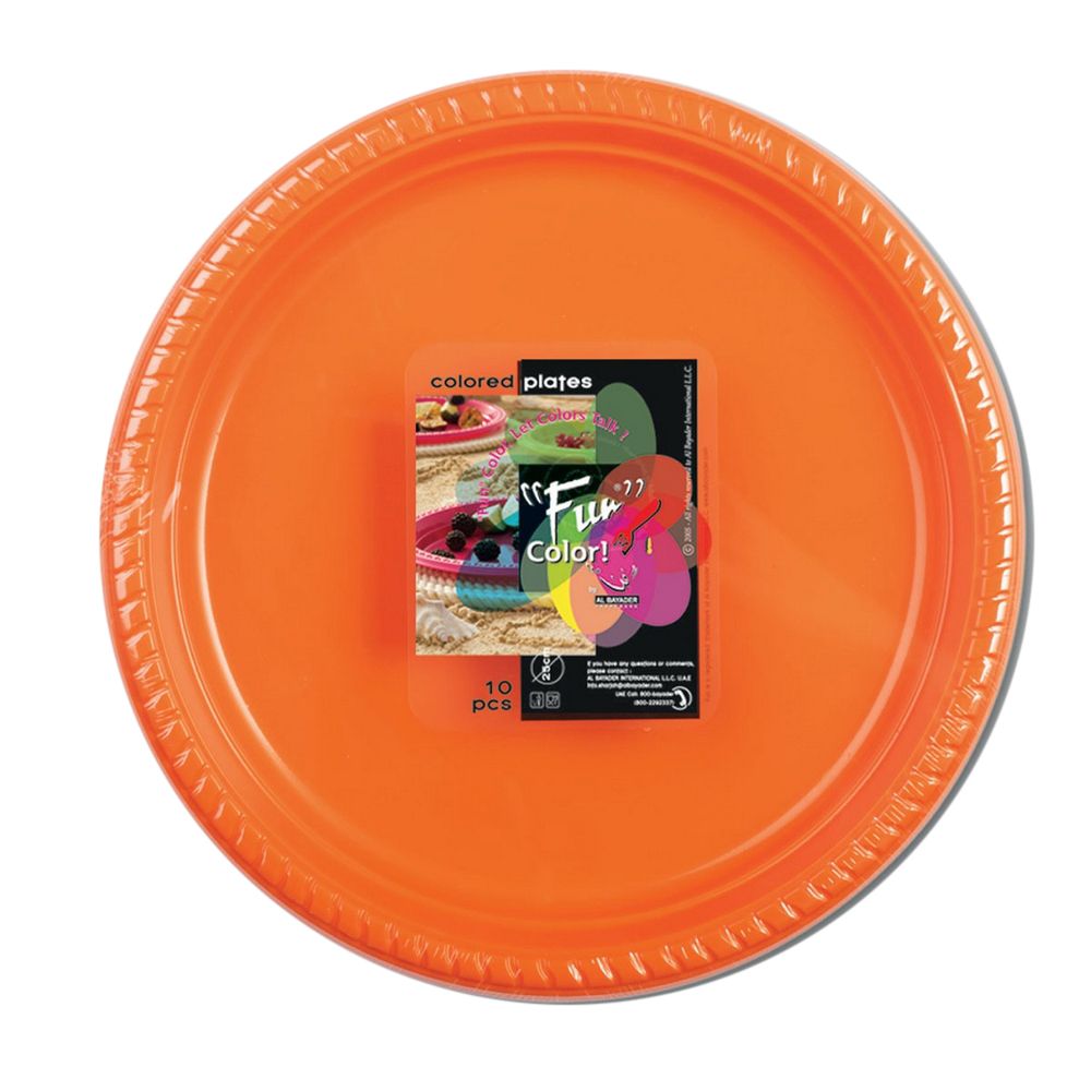 Fun - Color Party Plastic Plates Set Medium Pack Of 25 - Orange 