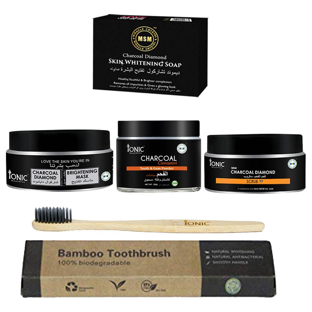 Ionic MSM Charcoal Mask + Face Scrub + Tooth Powder + Brush