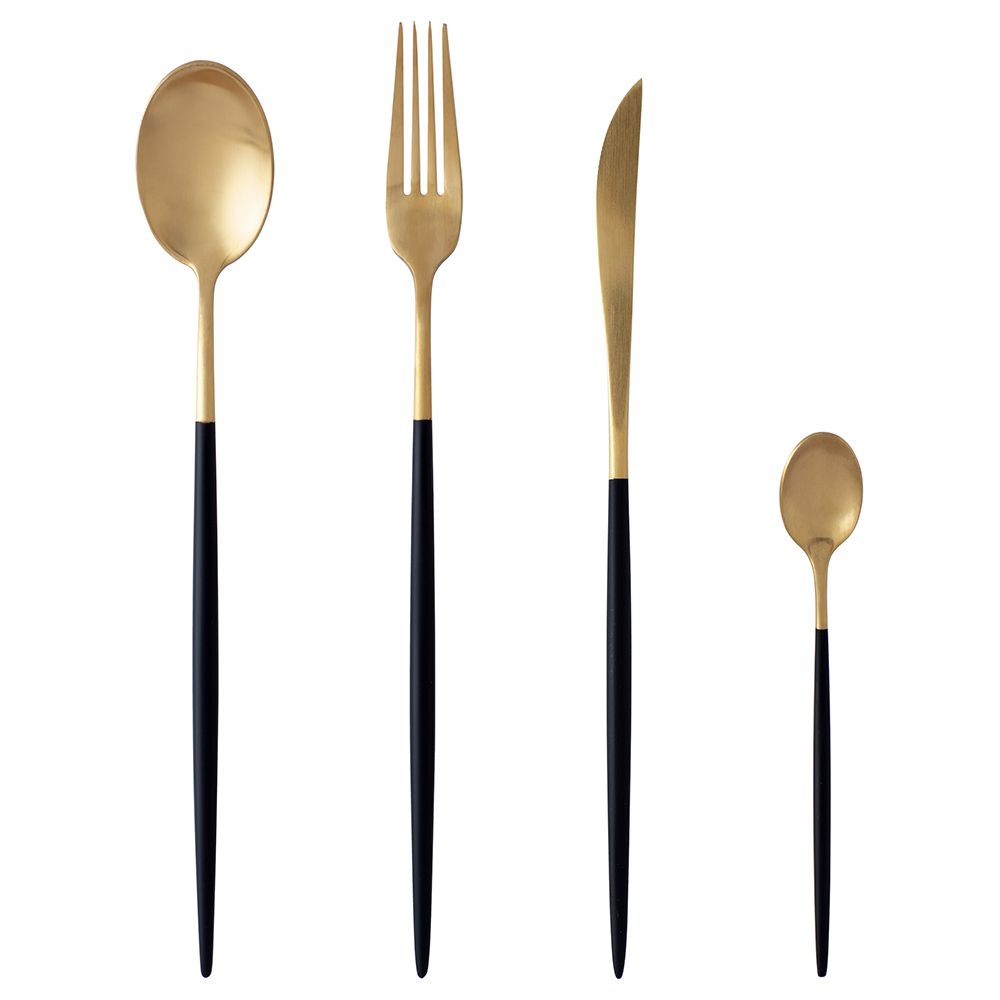 A'ish Home - Peony Black And Gold Cutlery 16pcs Set