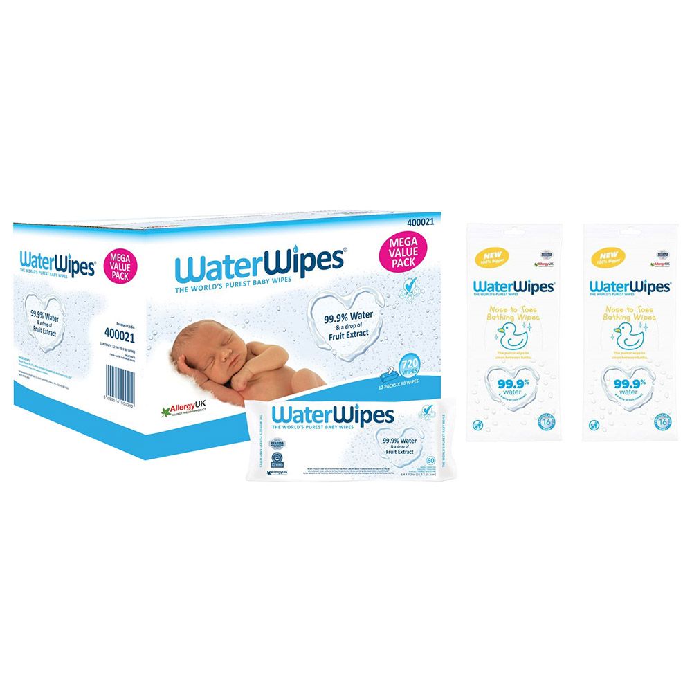 Waterwipes Baby Wipes 12x60s 720 Wipes Nose To Toes 16s