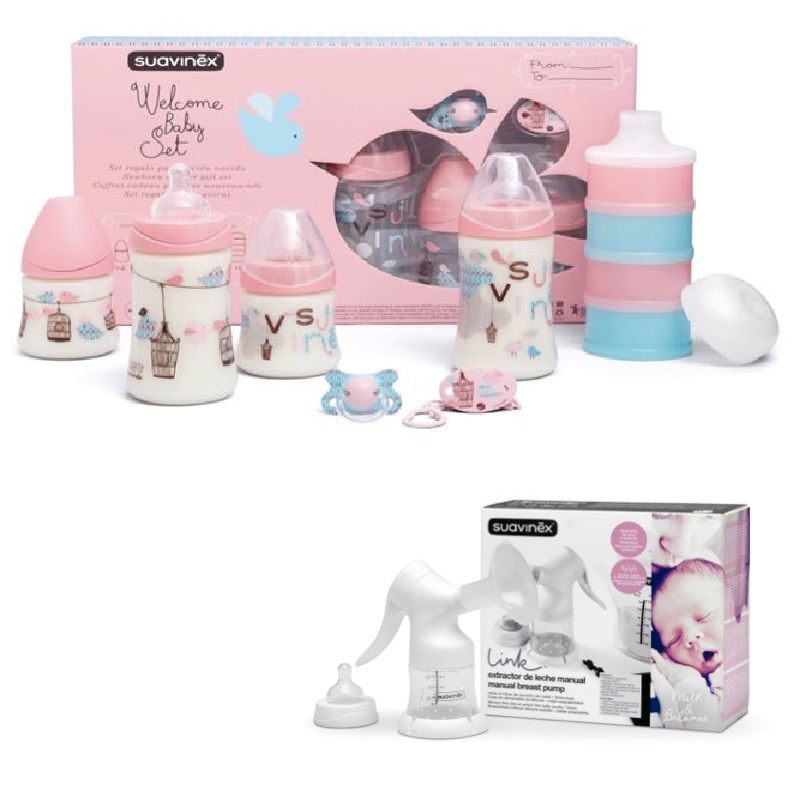 سوافينكس مجموعة الترحيب بالطفل 7 قطع شفاط حليب يدوي زهري