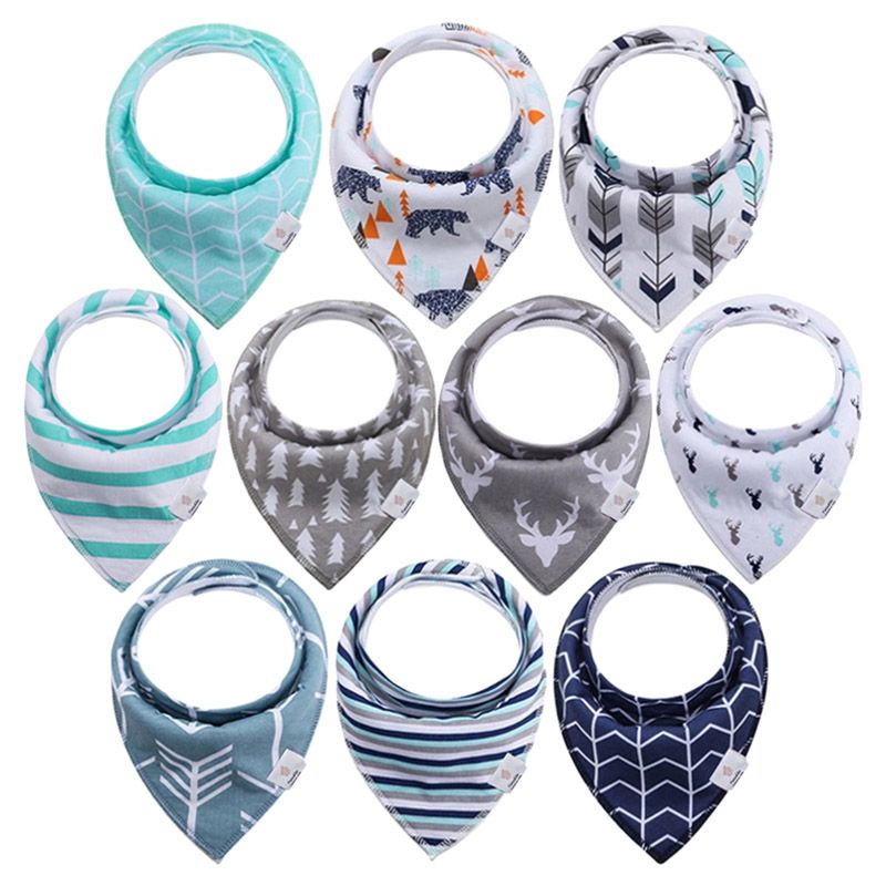 Tiny Toes - Baby Bibs Pack of 10 - Blue Pattern