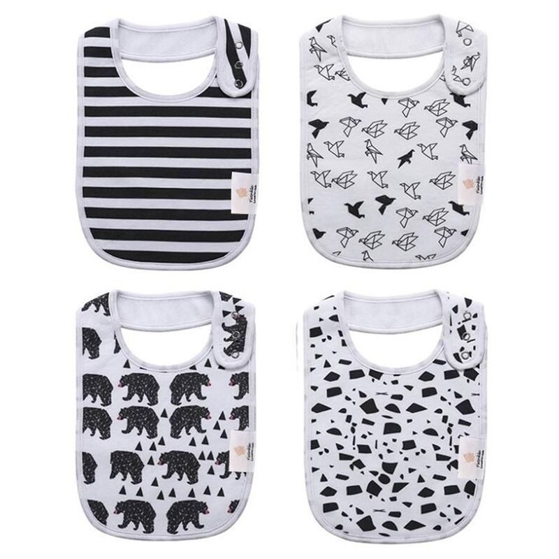 Tiny Toes - 100% Cotton Square Baby Bibs - Pack of 4 (Black & White)