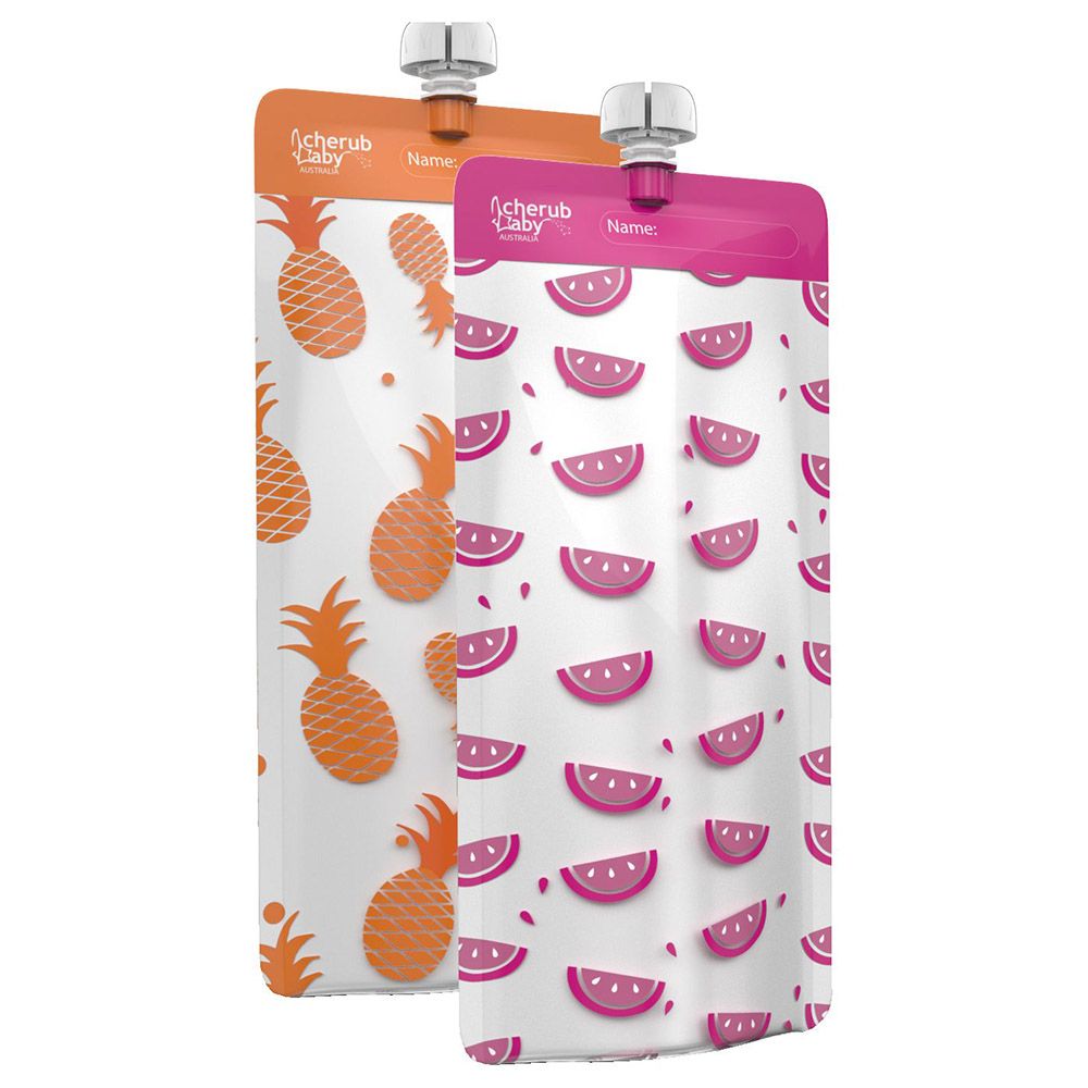 Cherub Baby - On The Go Food Pouch Maxi - Pink & Orange