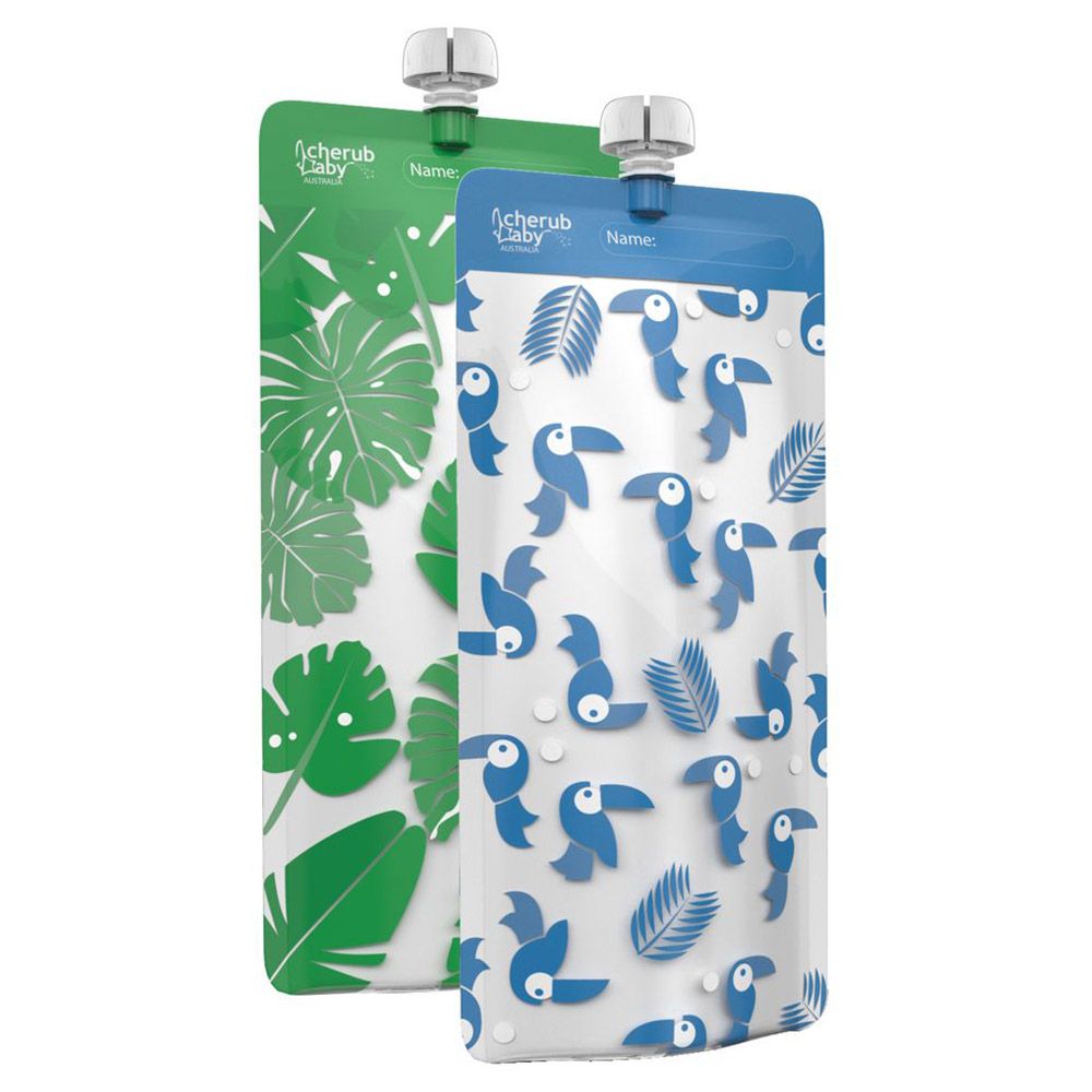 Cherub Baby - On The Go Food Pouch Mini - Green & Blue