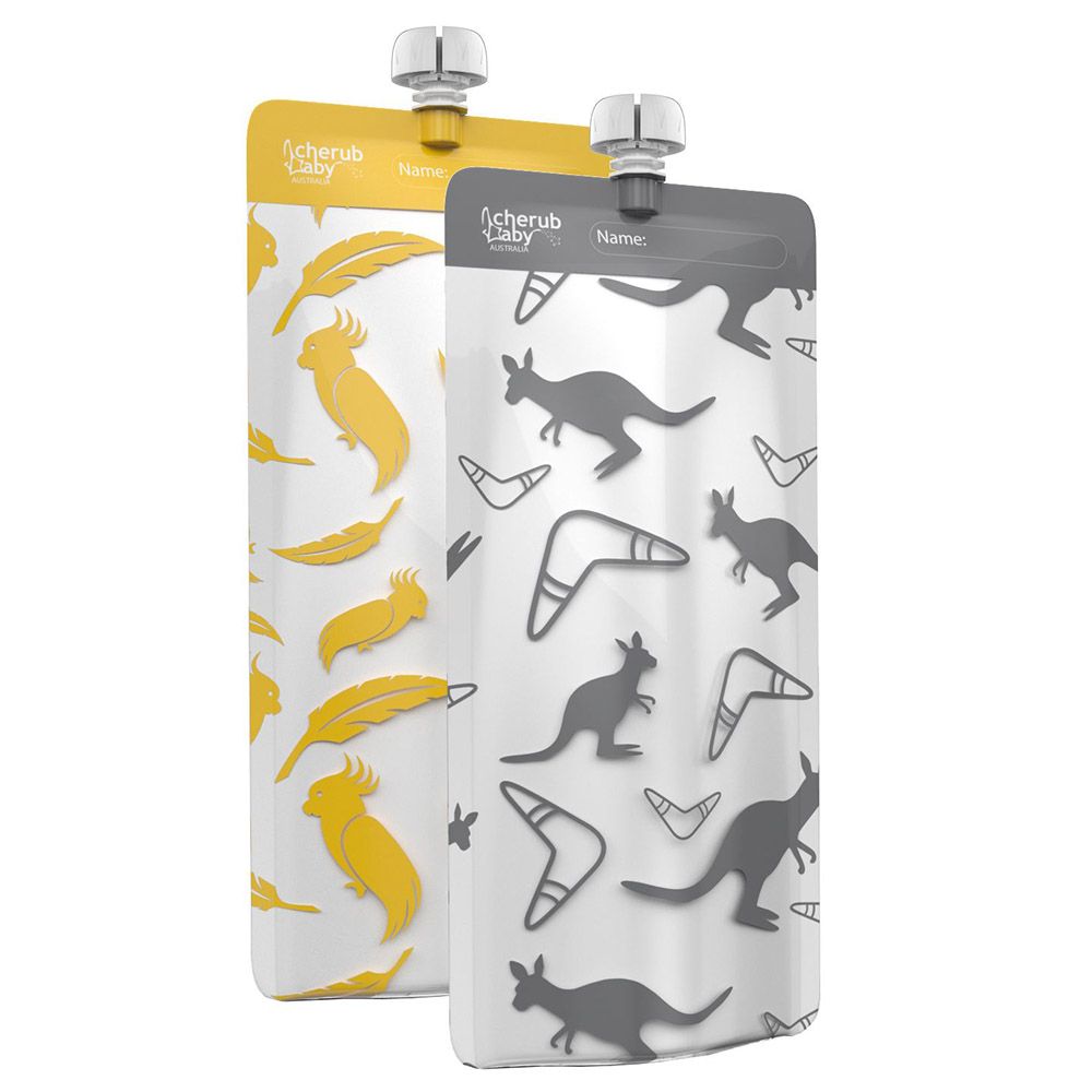 Cherub Baby - On The Go Food Pouch Mini - Yellow & Grey