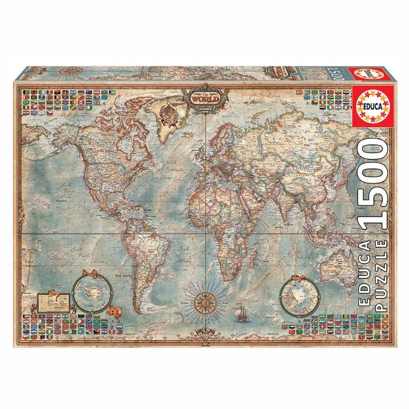 Educa - 1500 Political World Map - Brown