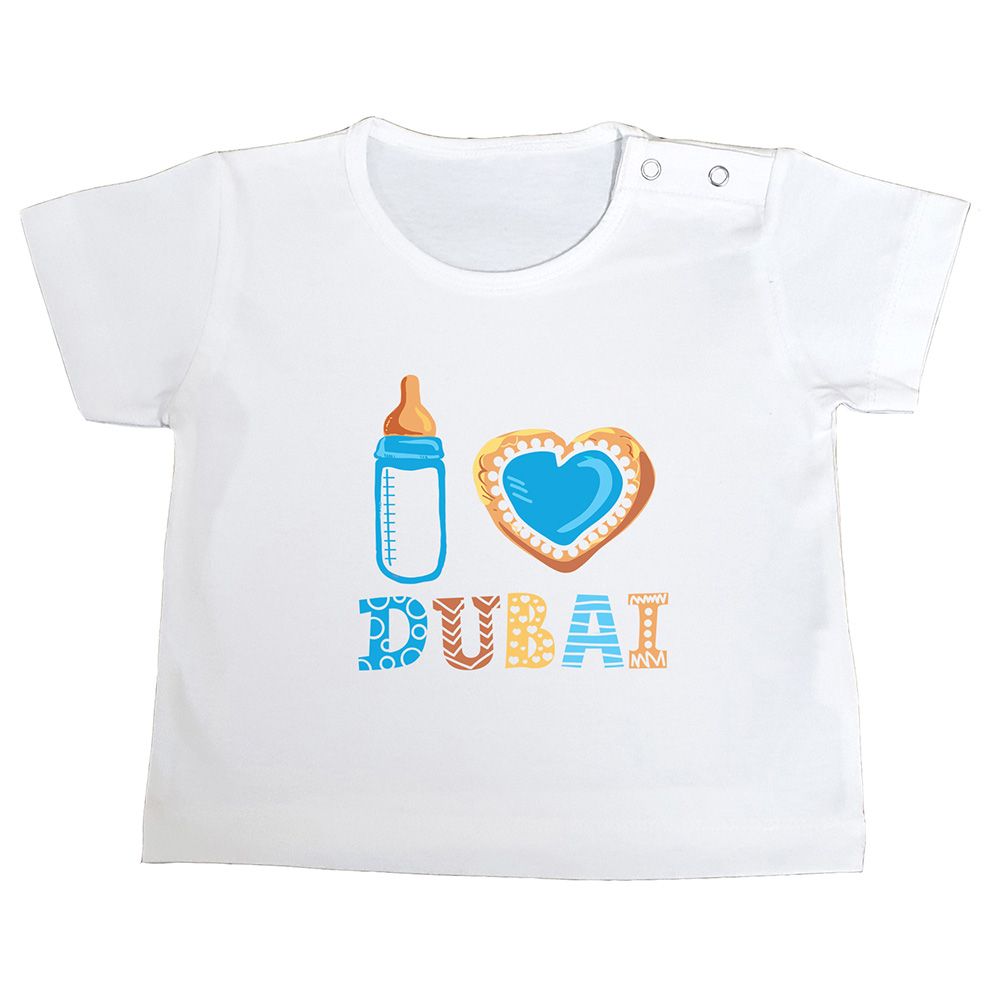 Generic - T-Shirt With Blue Trim Heart Dubai Bottle Blue Design
