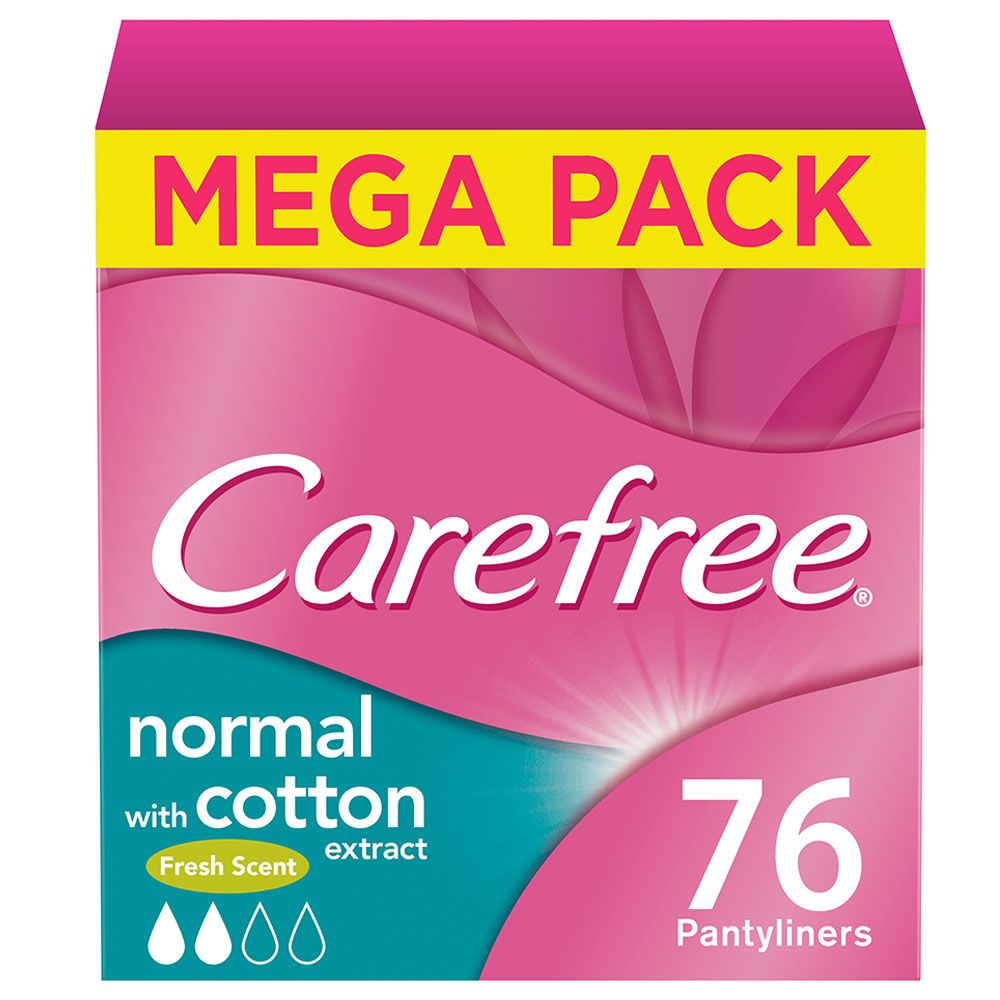 Carefree Panty Liners, Cotton, Fresh Scent, Pack of 76