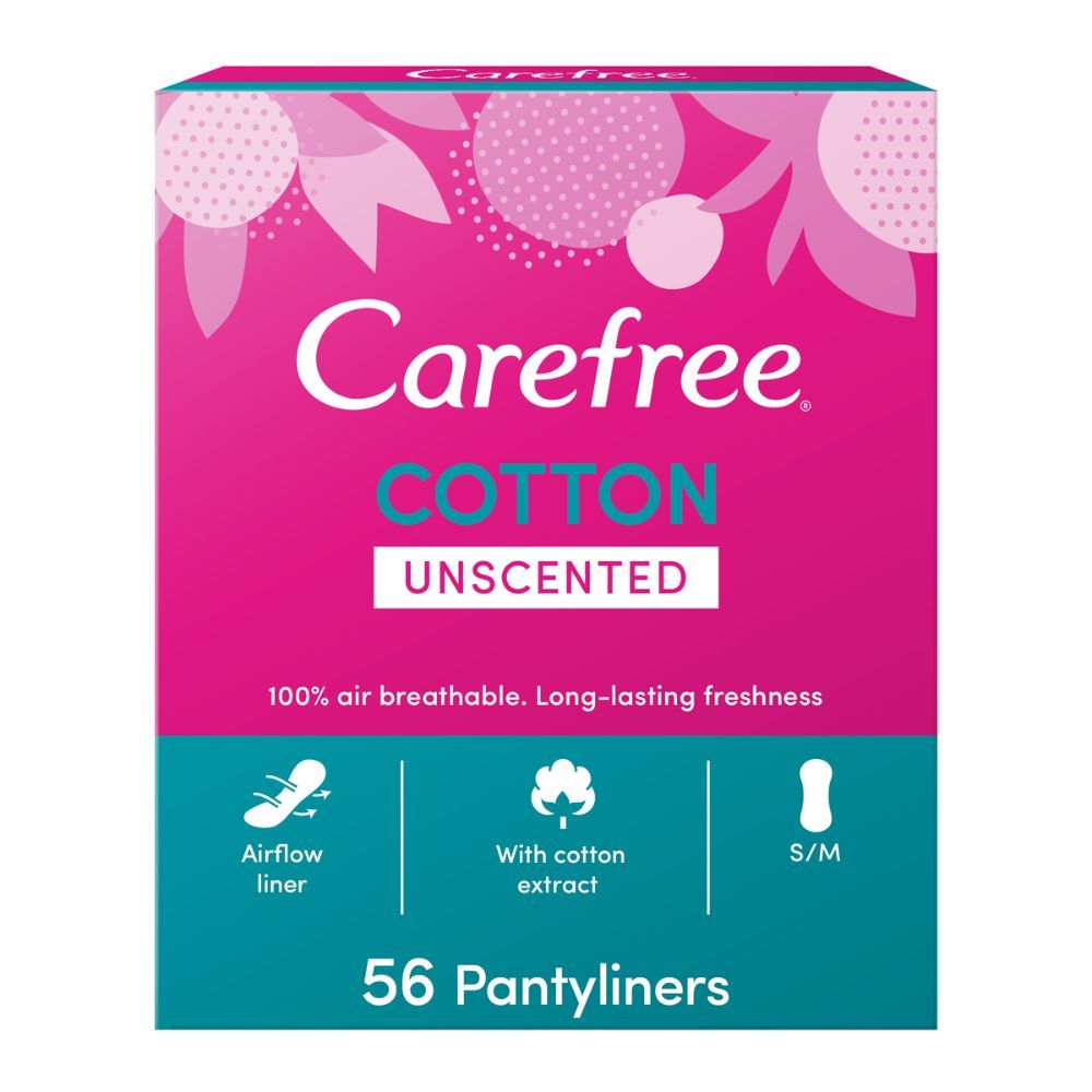 Carefree Panty Liners, Cotton, Unscented, Pack of 56
