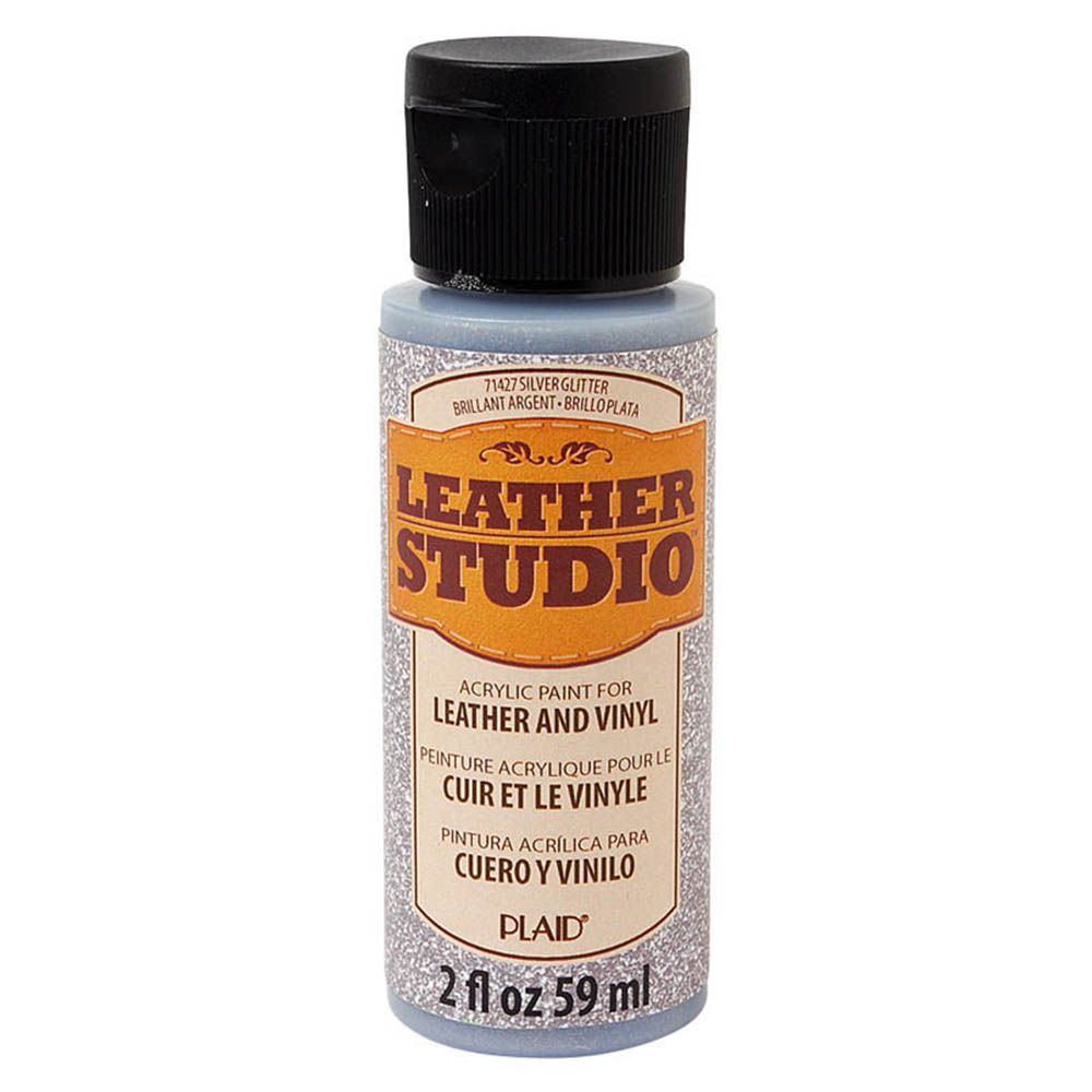 Plaid - Leather Studio Glitter Paint 2oz - Glitter Silver