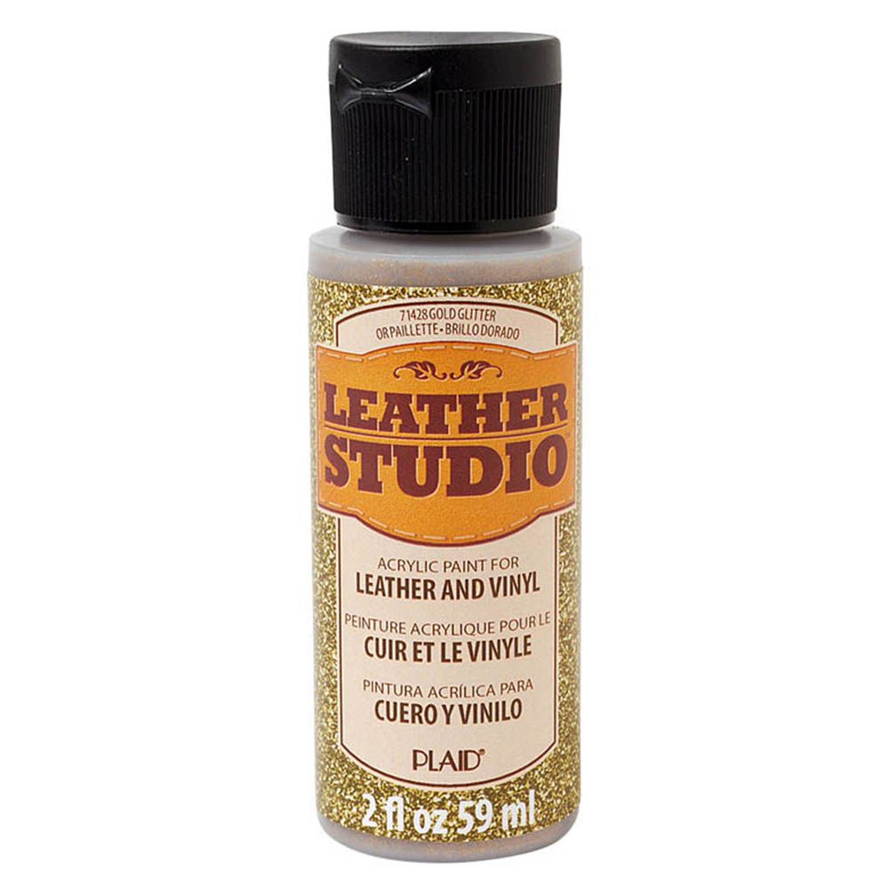 Plaid - Leather Studio Glitter Paint 2oz - Glitter Gold