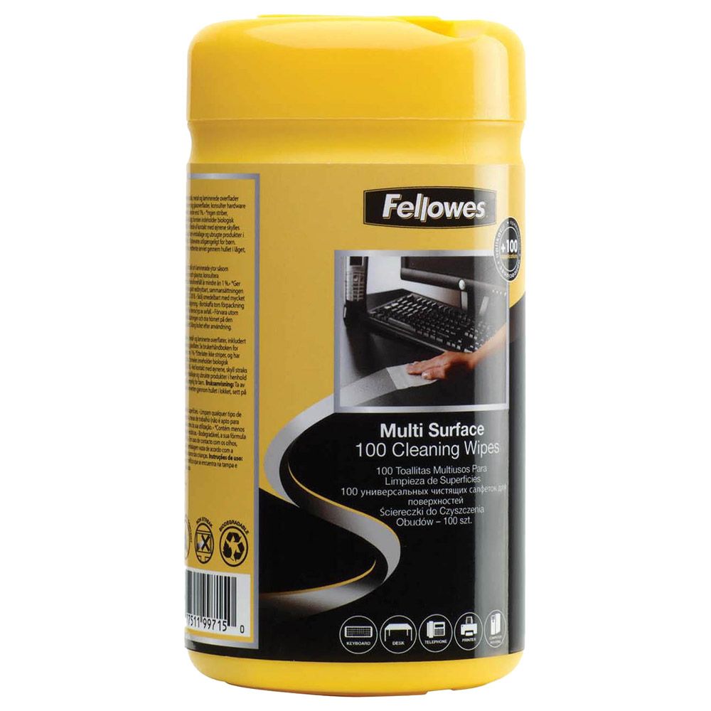 Fellowes - Surface Cleaner Wipes Tub - 100 Wipes