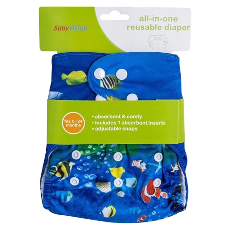 BabyVision - Reusable Diaper All-In-One - Aqua Fish Printed