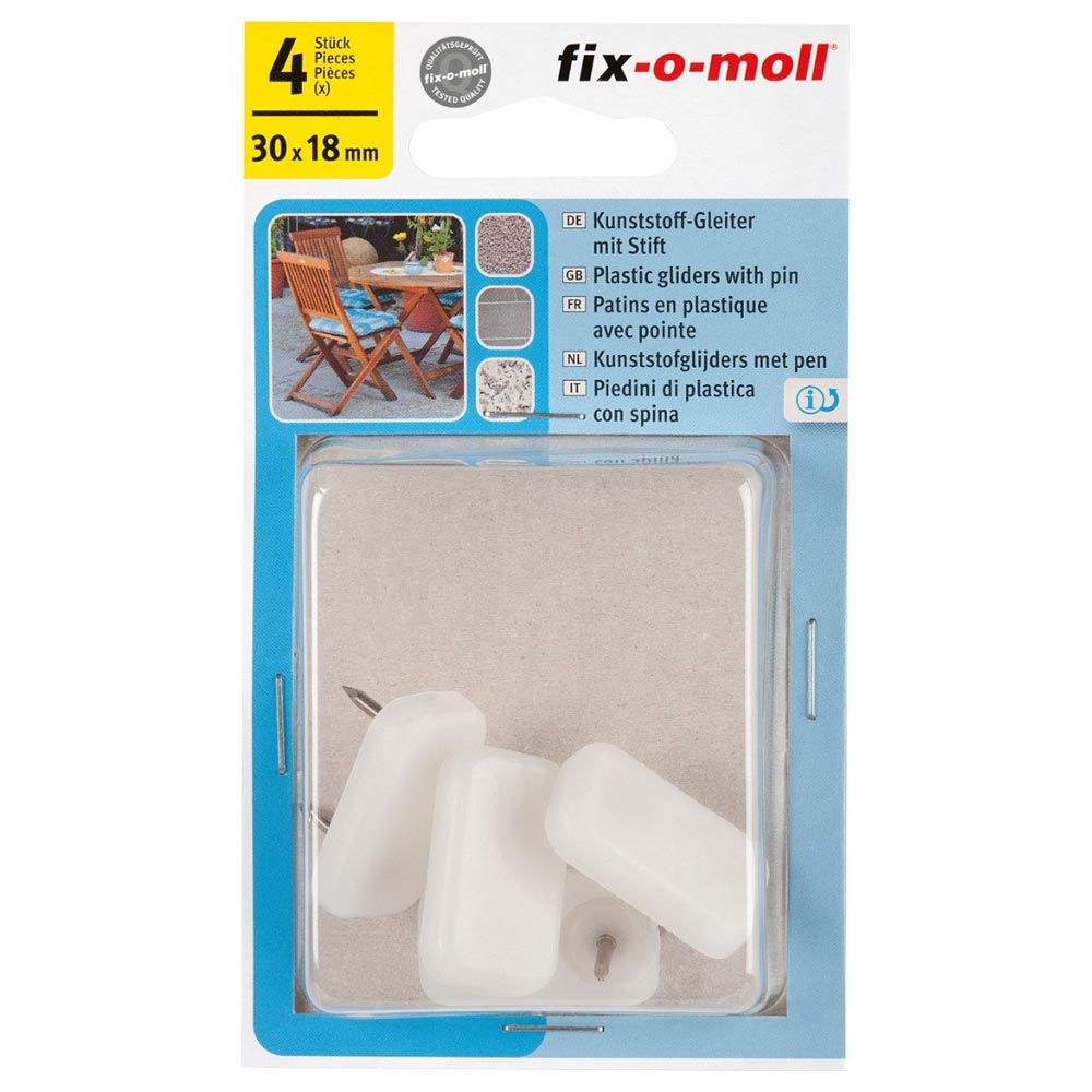 Fix-o-Moll Plastic Gliders With Pin White 18mm