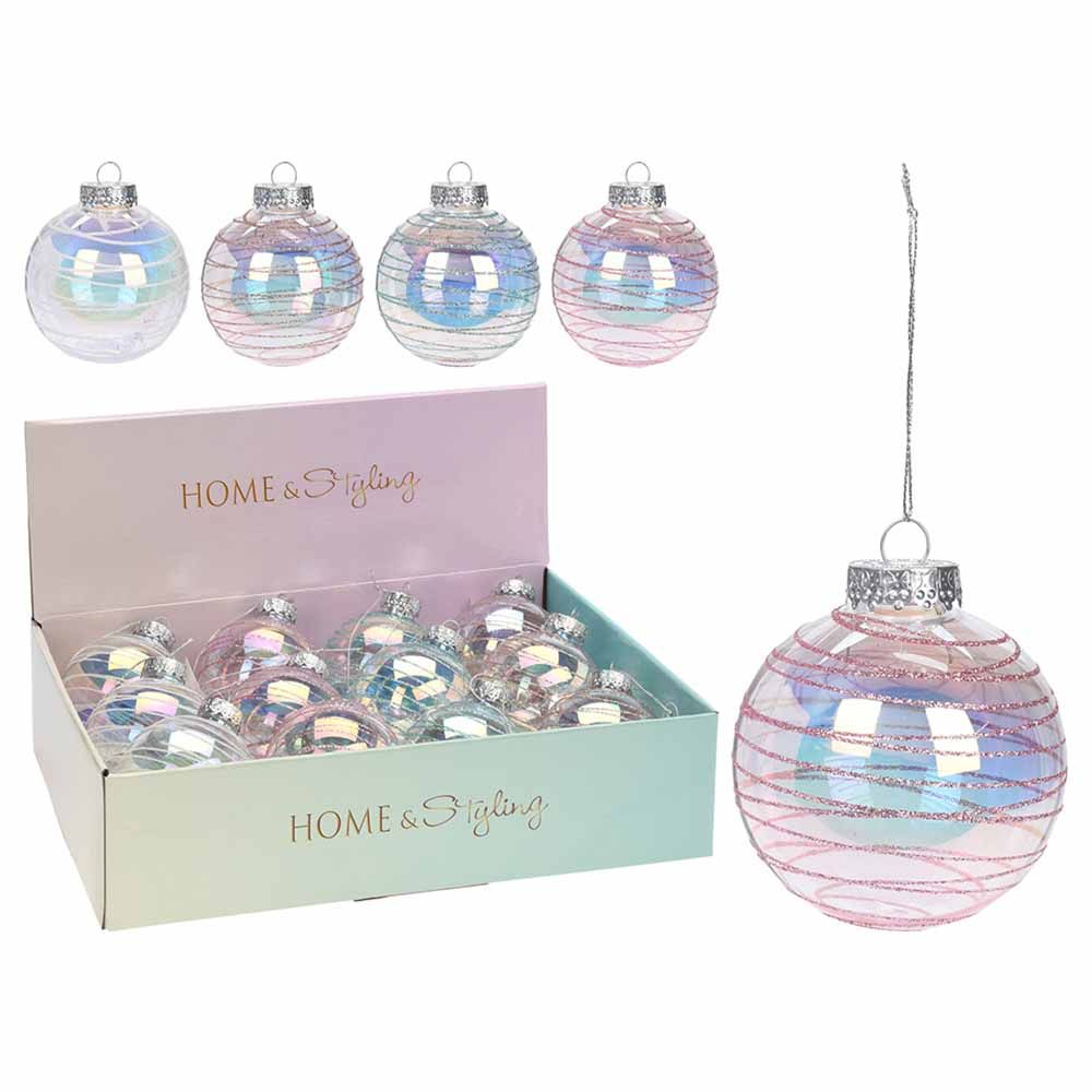 Homesmiths Christmas Ball Stripe Glitter Assorted 1pc