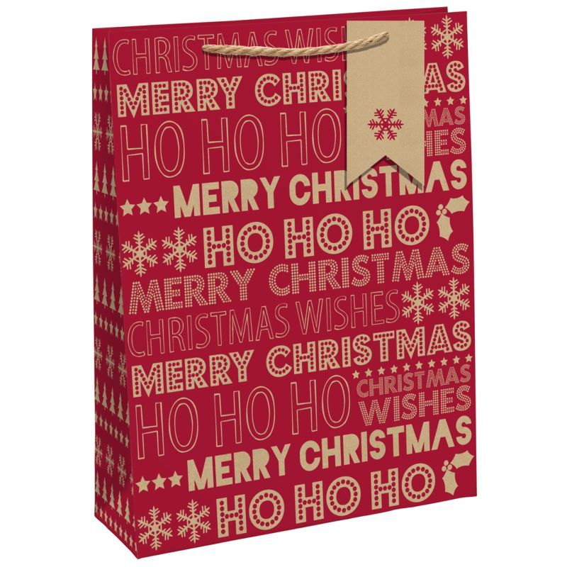 Homesmiths - Christmas Kraft Text Extra Large Bag - Red