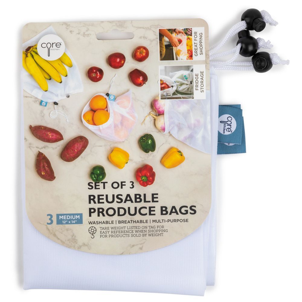 Core - Reusable Mesh Produce Bags Medium Pack of 3 - White