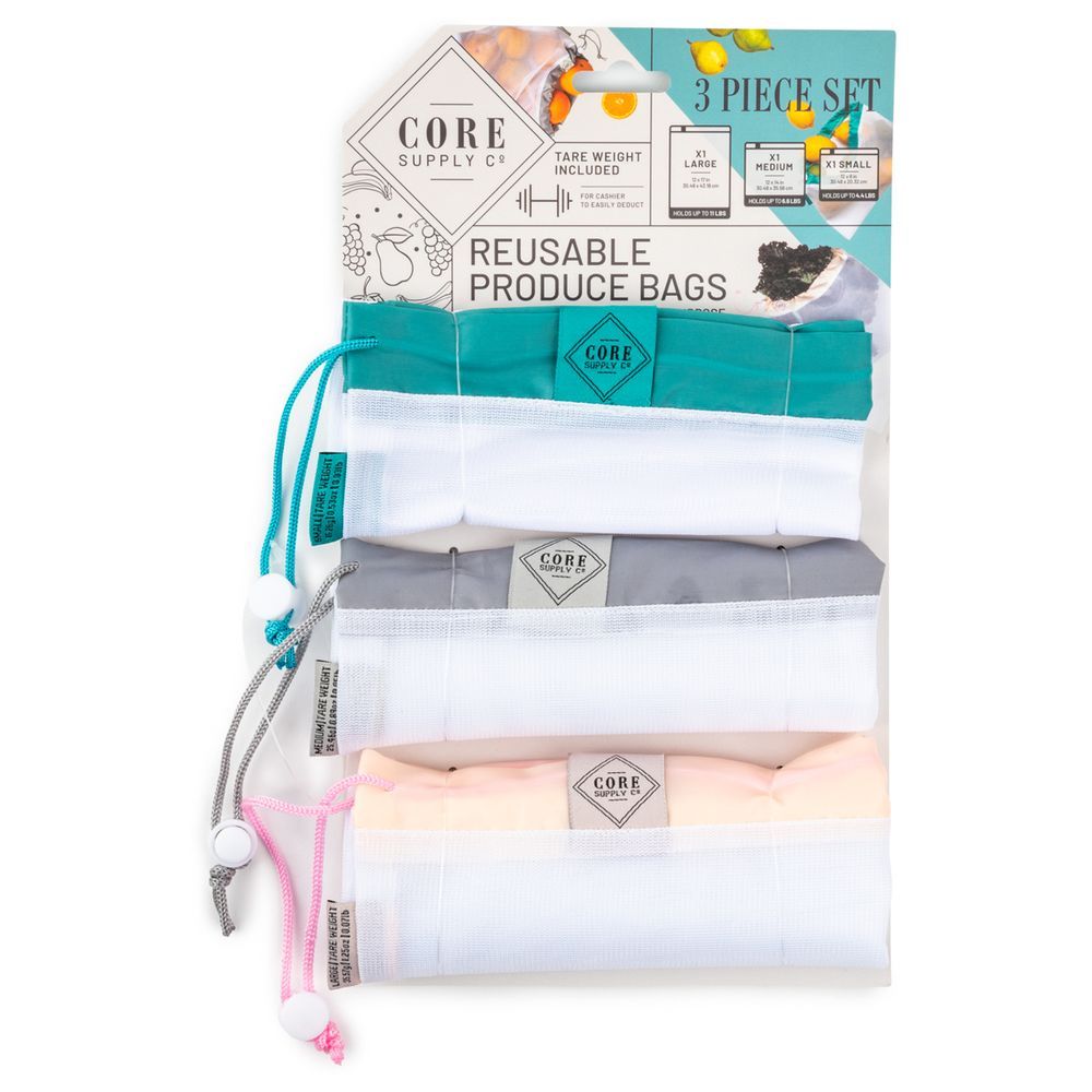 Core - Reusable Mesh Produce Bags Pack of 3 - Blush & Teal