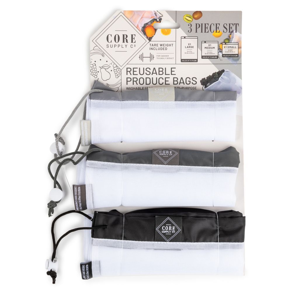Core - Reusable Mesh Produce Bags Pack of 3 - Grey Omber