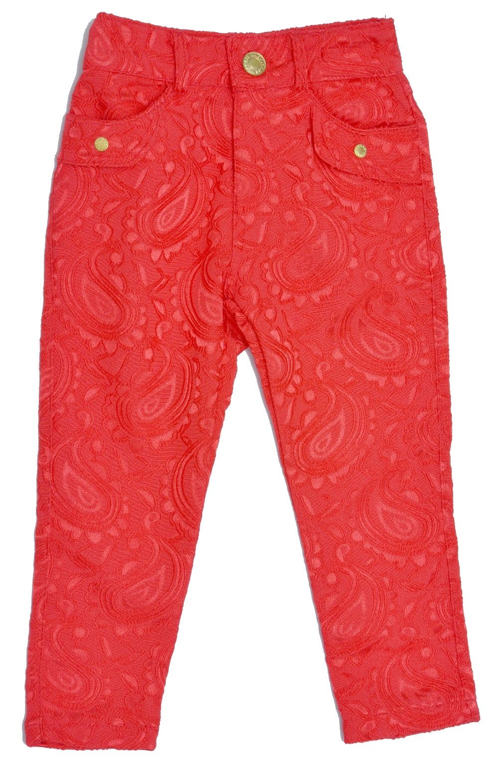 Dolly - Girls Red Self Print Pants