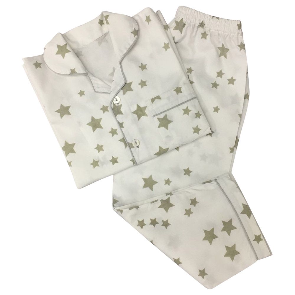 Little West Street - Grey Stars Pajama Set - White