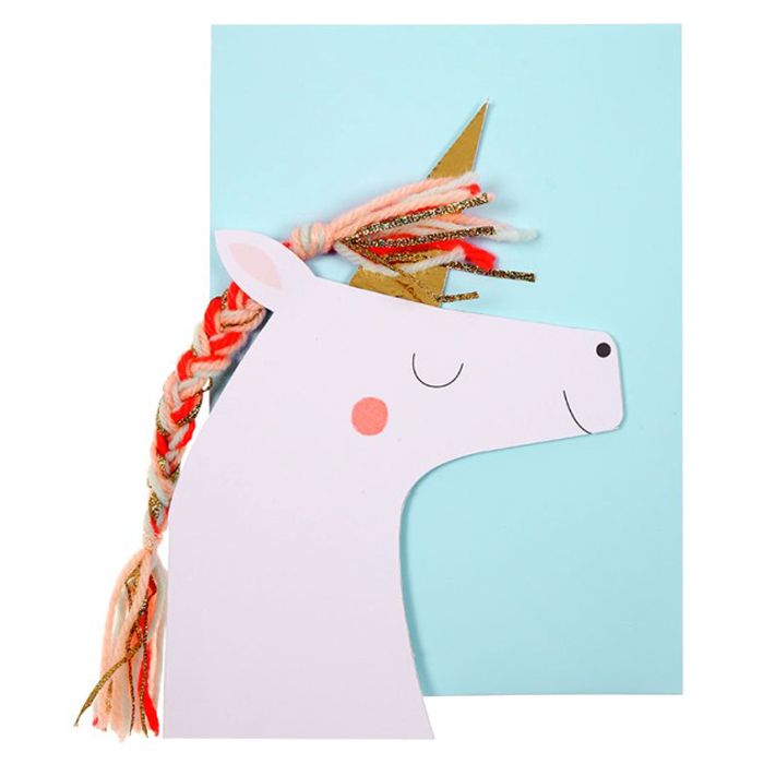 ميري ميري - بطاقة معايدة - يونيكورن بظفيرة ملونة