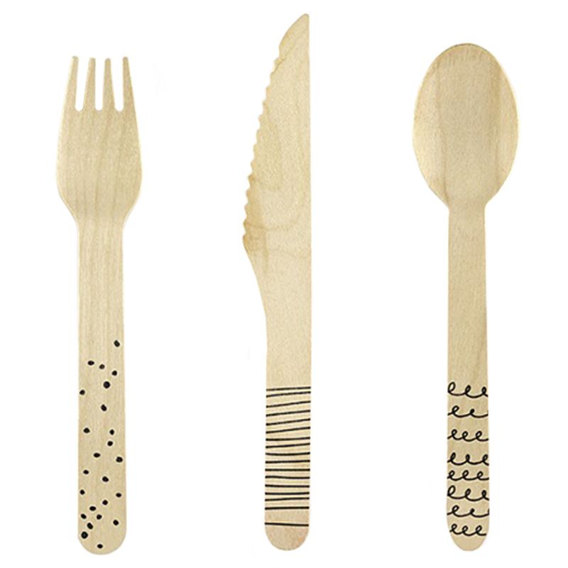 Party Deco - Black Wooden Cutlery