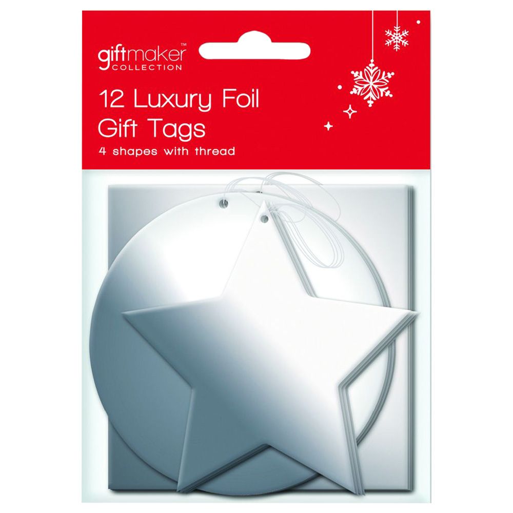 جيفت ميكر - بطاقات هدايا فويل - عدد 12 - 4 أشكال - فضي