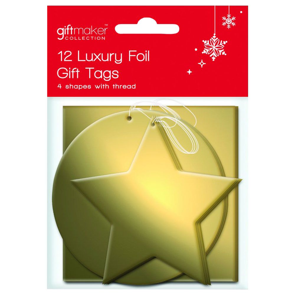 Giftmaker - 12 Die Cut Foil Gift Tags in 4 Shapes - Gold